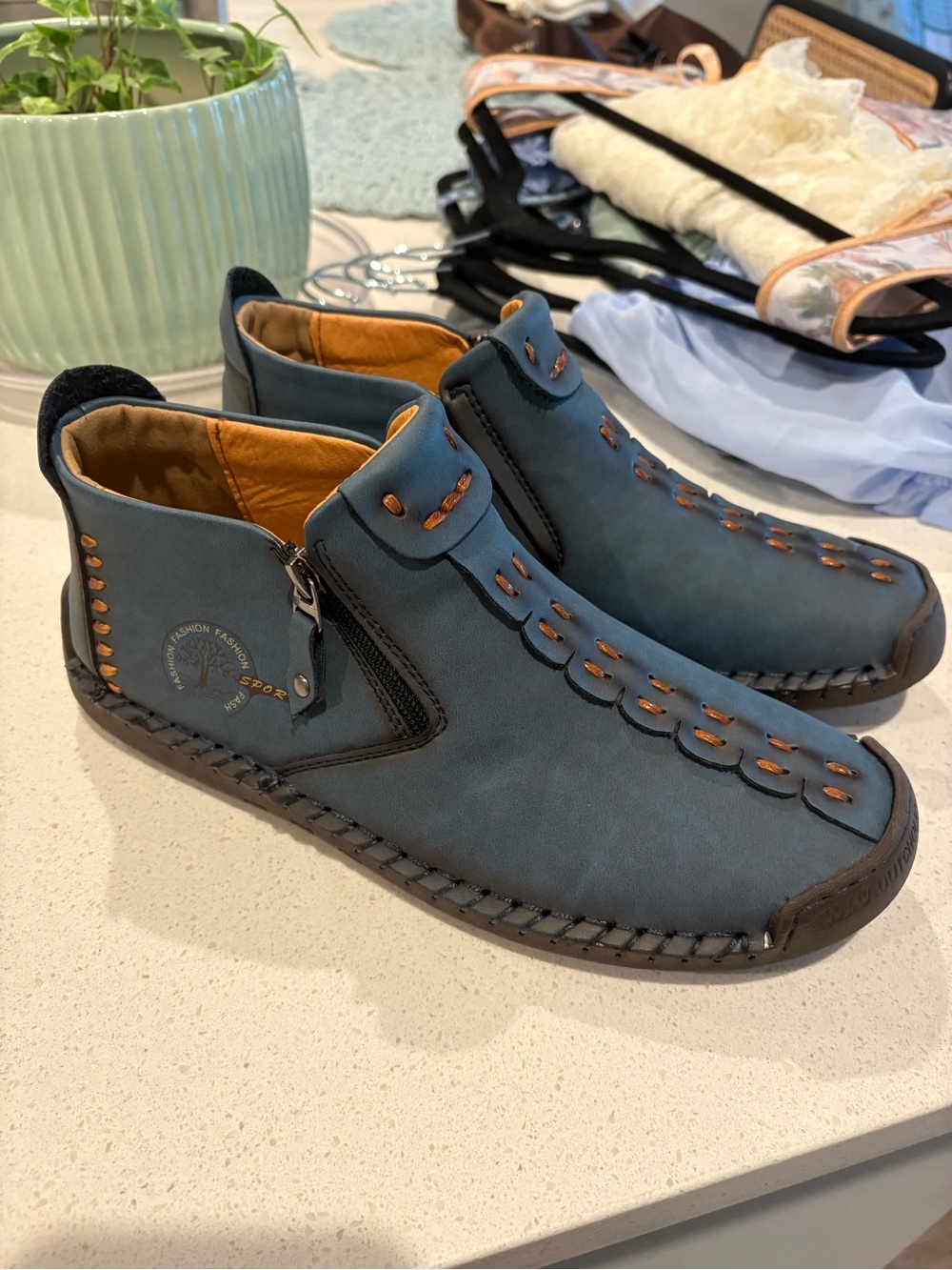 Women's Casual Teal Slip-On Loafers with Contrast Stitching